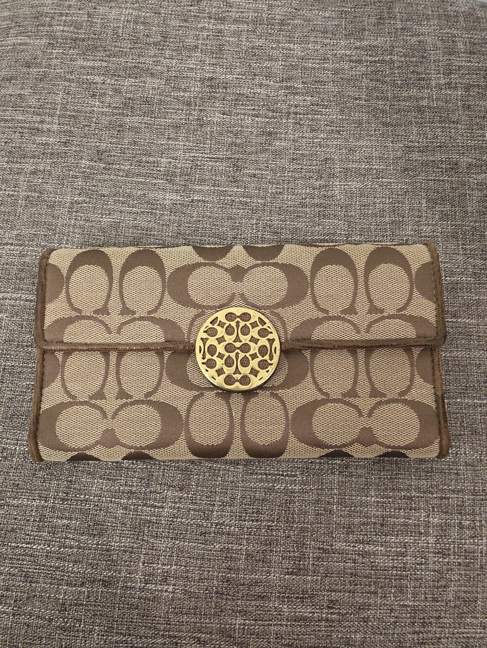Coach Signature C Jacquard Alexandra slim envelope wallet in khaki and brown